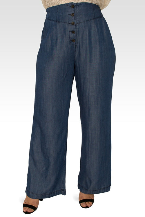 Ivy Plus Size High Rise Dark Indigo Wide Leg Tencel Pants