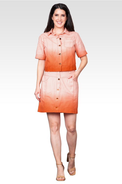 Coral Dip-Dye Denim Mini Skirt