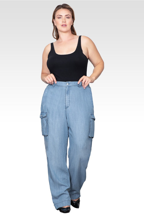 Plus Size Lara Bleached Tencel Cargo Pants