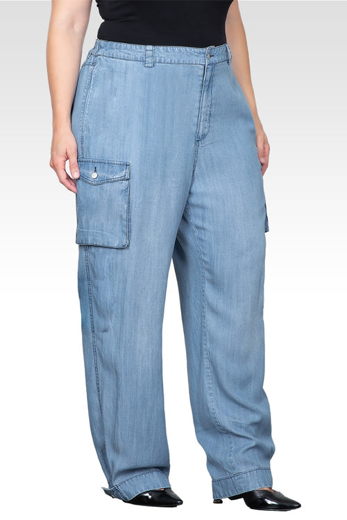 Plus Size Lara Bleached Tencel Cargo Pants