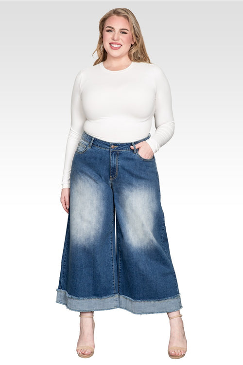 Plus Size Vintage High-Rise Cropped Wide-Leg Jeans