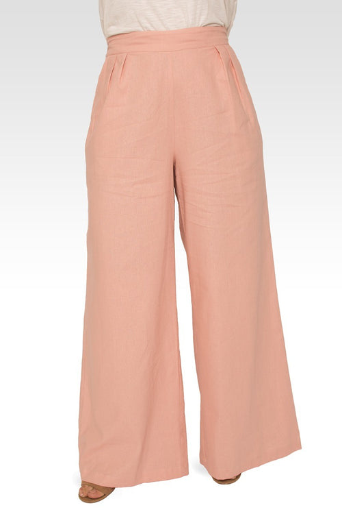 Cici Plus Size High Rise Wide Leg Linen Peach Lounge Pants