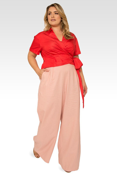 Cici Plus Size High Rise Wide Leg Linen Peach Lounge Pants