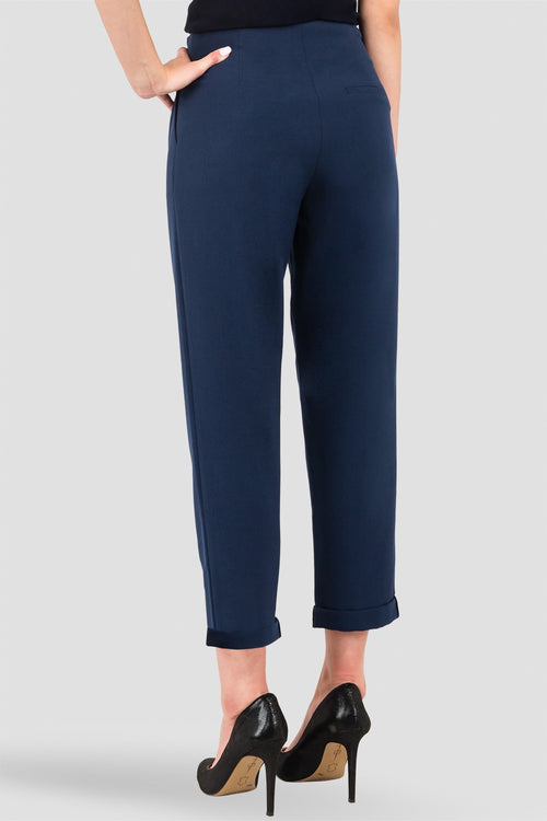 Standards & Practices Women's Curvy Fit Francine Midnight Blue Hollywood Waist Cropped Button-Up Carrot Trouser Pants