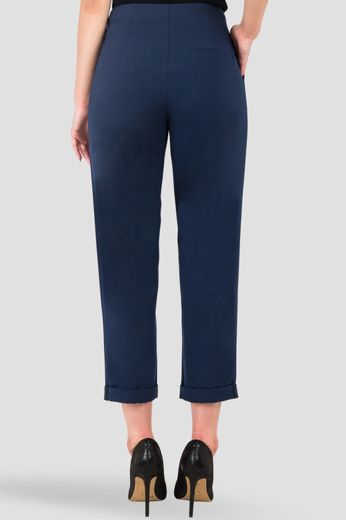 Standards & Practices Francine Midnight Blue Hollywood Waist Cropped Button-Up Carrot Trouser Pants