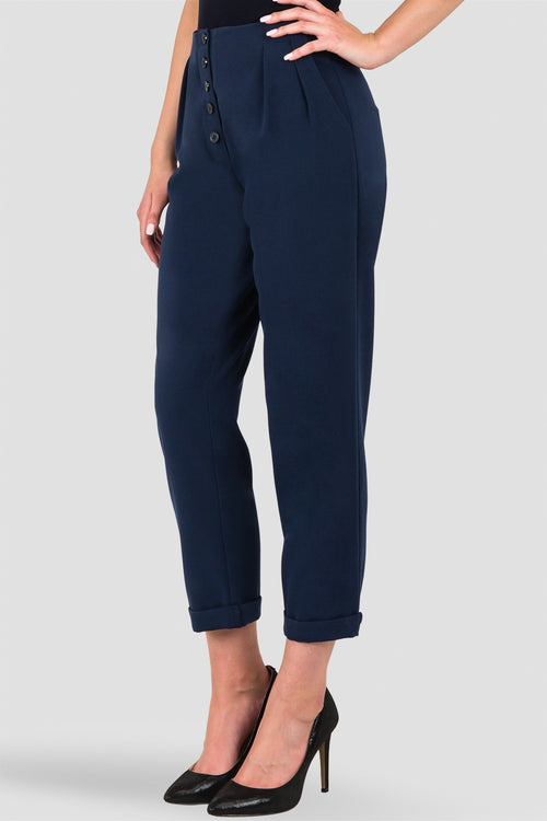 Standards & Practices Francine Midnight Blue Hollywood Waist Cropped Button-Up Carrot Trouser Pants
