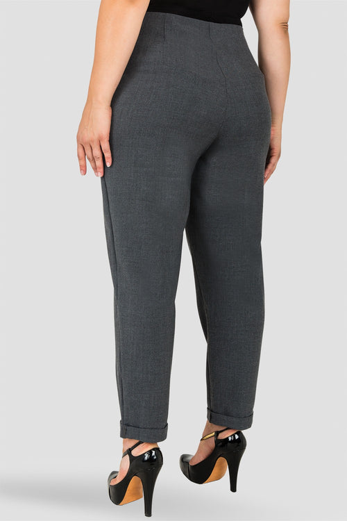 "Plus Size Standards & Practices Francine Charcoal Gray Hollywood Waist Cropped Button-Up Carrot Trouser Pants  "