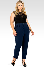 Plus Size Standards & Practices Francine Midnight Blue Hollywood Waist Cropped Button-Up Carrot Trouser Pants