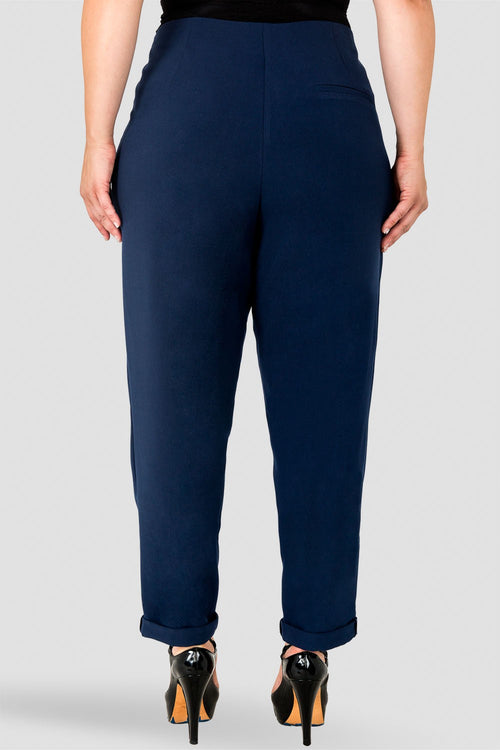"Plus Size Standards & Practices Francine Midnight Blue Hollywood Waist Cropped Button-Up Carrot Trouser Pants  "