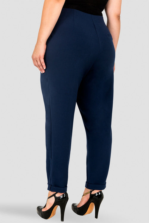 "Plus Size Standards & Practices Francine Midnight Blue Hollywood Waist Cropped Button-Up Carrot Trouser Pants  "