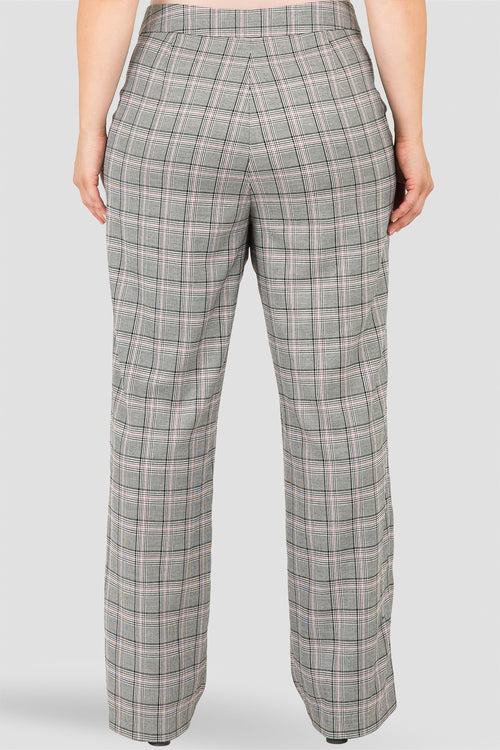 Plus Size Standards & Practices Pink and Black Plaid High Waisted Wide Leg Suit Pants