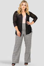 Plus Size Standards & Practices Women's Pink and Black Plaid High Waisted Wide Leg Suit Pants
