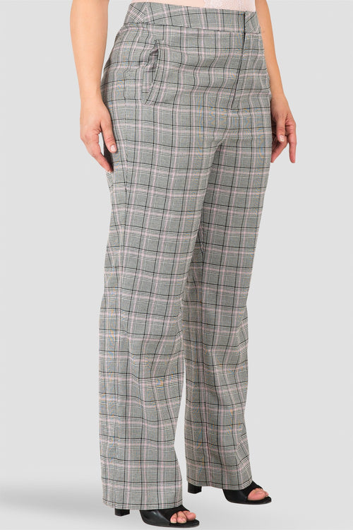 Plus Size Standards & Practices Curvy Fit Pink and Black Plaid High Waisted Wide Leg Suit Pants