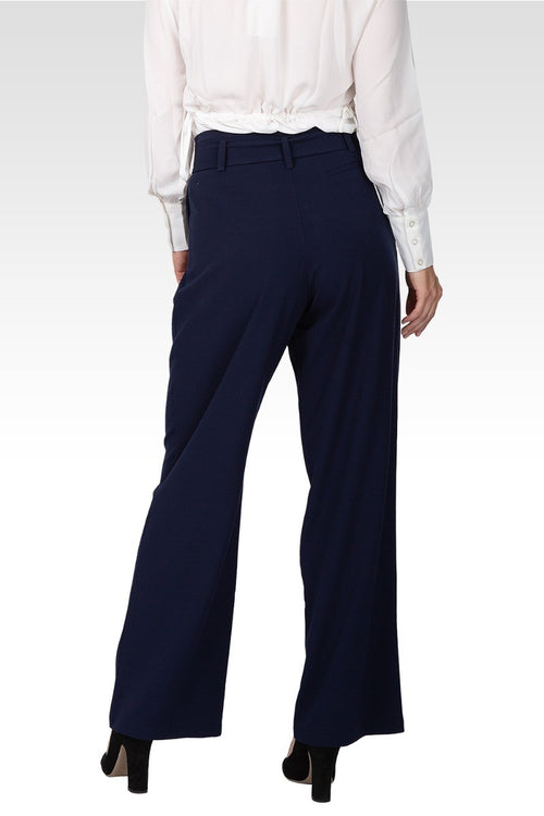 Franchesca D-Ring Belt Straight Leg Paper Bag Waist Pants - Midnight Blue