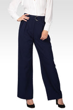 Franchesca D-Ring Belt Straight Leg Paper Bag Waist Pants - Midnight Blue-front