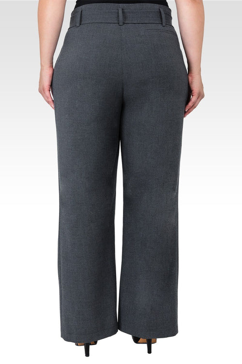 Plus Size Franchesca D-Ring Belt Straight Leg Paper Bag Waist Pants - Charcoal Gray