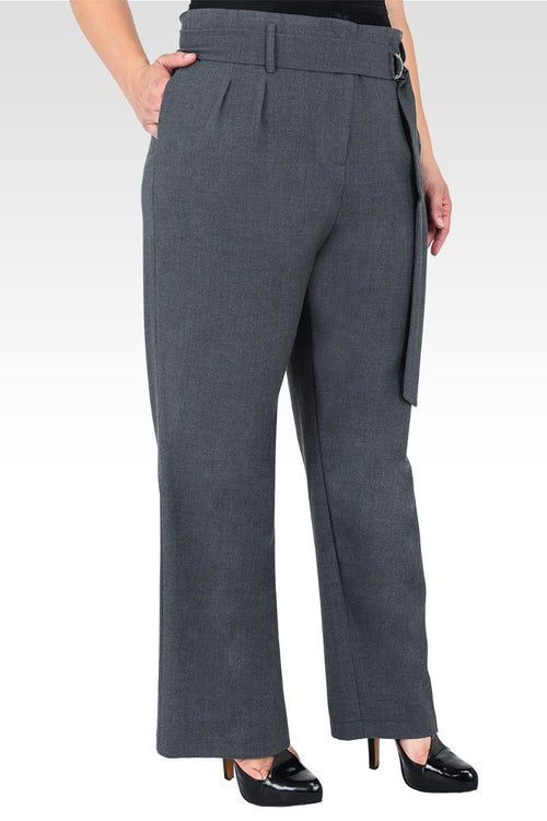 Plus Size Franchesca D-Ring Belt Straight Leg Paper Bag Waist Pants - Charcoal Gray