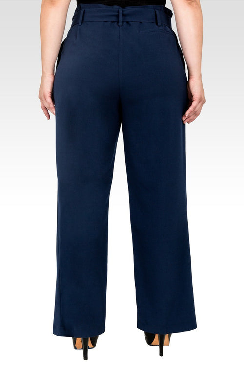 Plus Size Franchesca D-Ring Belt Straight Leg Paper Bag Waist Pants - Midnight Blue