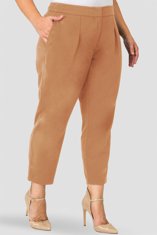 Standards & Practices Plus Size Cropped Tan Suiting Capri Pants