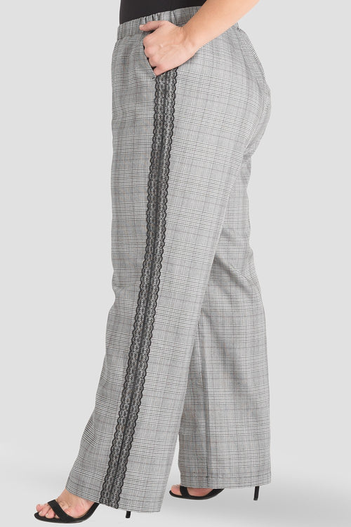 plus size wide leg plaid business casual lace tuxedo stripe pants