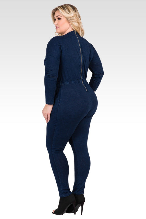 Plus Size Lucy Long-Sleeved Tencel Denim Jumpsuit