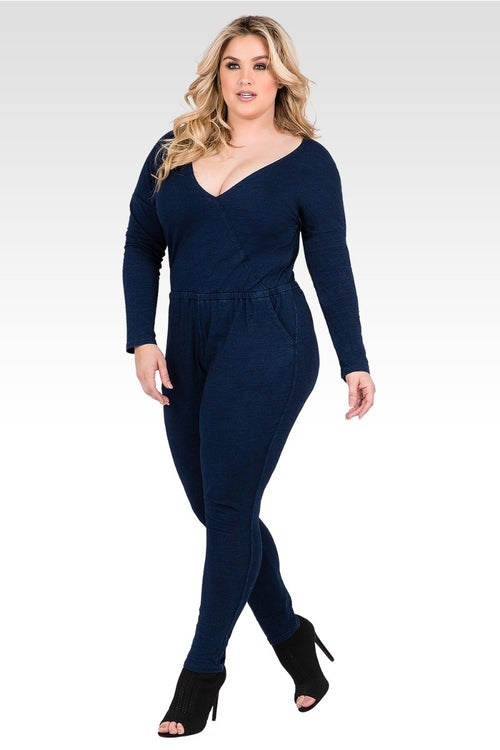 Plus Size Lucy Long-Sleeved Tencel Denim Jumpsuit
