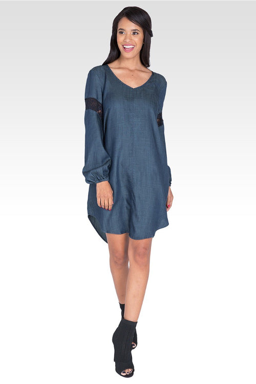 Shelby V-Neck Long-Sleeved Tencel Denim Dress