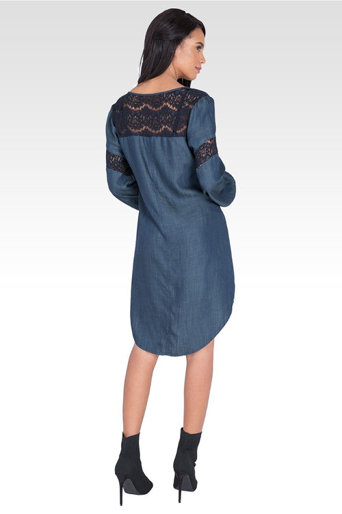 Shelby V-Neck Long-Sleeved Tencel Denim Dress