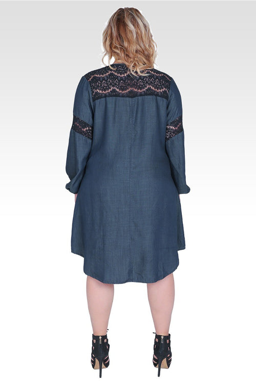 Plus Size Shelby V-Neck Long-Sleeved Tencel Denim Dress