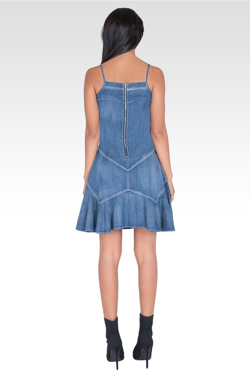 Rosie Ruffled Spaghetti Strap Tencel Denim Dress