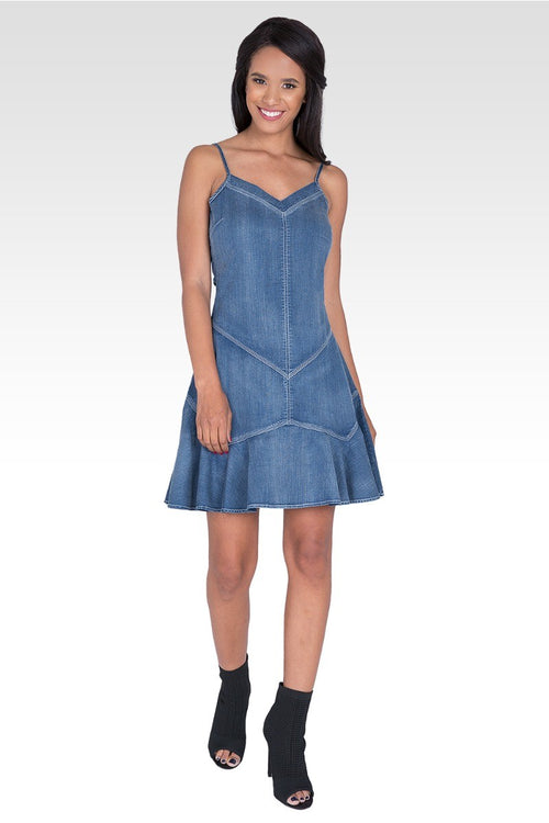 Rosie Ruffled Spaghetti Strap Tencel Denim Dress