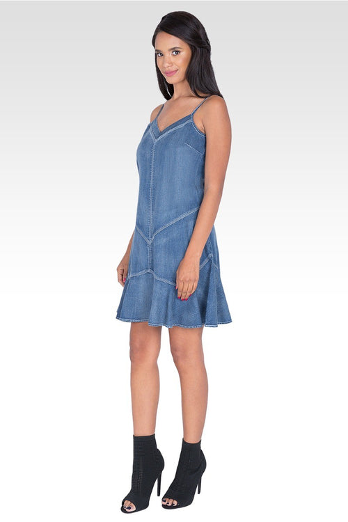 Rosie Ruffled Spaghetti Strap Tencel Denim Dress