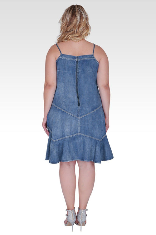Plus Size Rosie Ruffled Spaghetti Strap Tencel Denim Dress
