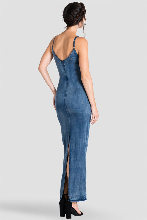 Standards & Practices V-Back Denim Maxi Dress w/ Back Slit