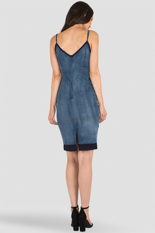 Women's V-Neck Spaghetti Straps Bodycon Tencel Denim Dress