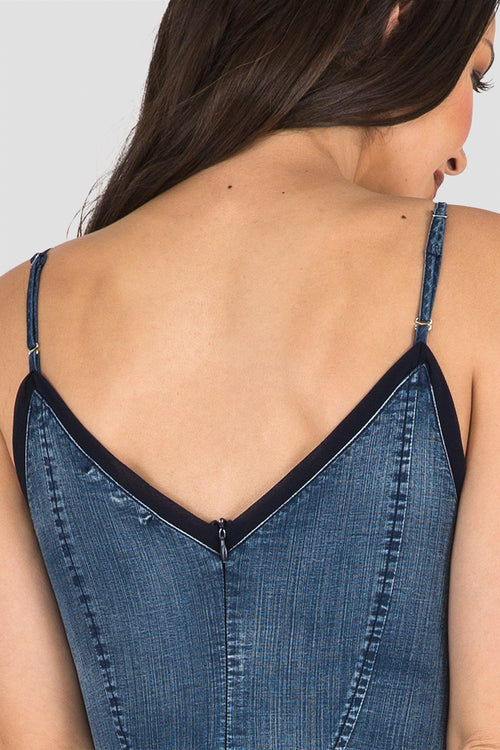 Women's V-Cut Bodycon Tencel Denim Dress