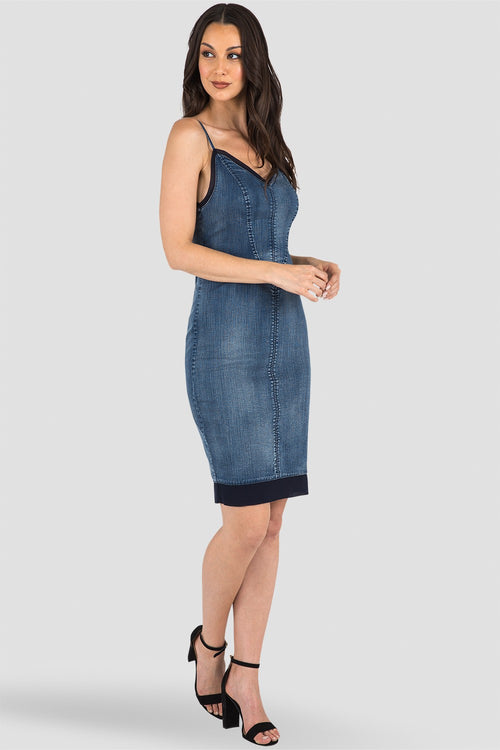 Mikhail Spaghetti Straps Bodycon Tencel Denim Dress