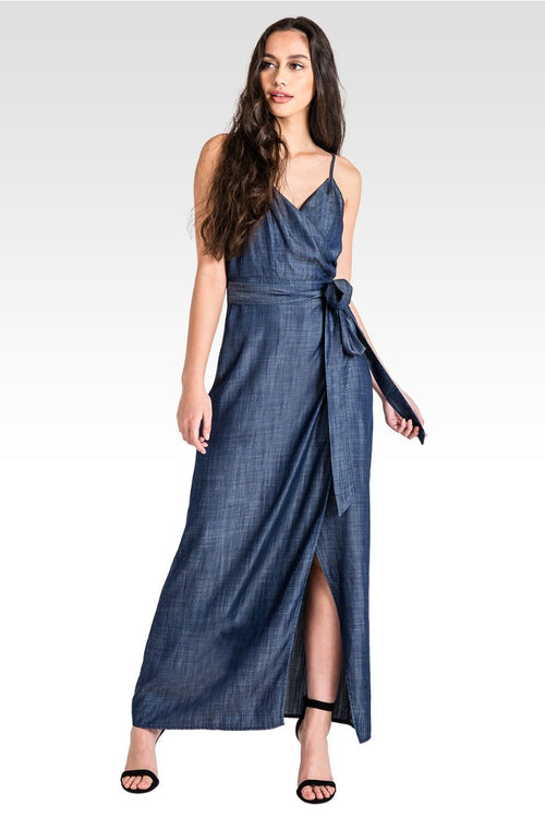 Jodi Indigo Tencel Denim Spaghetti Strap Maxi Dress