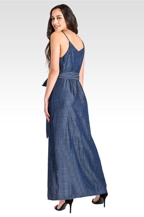 Jodi Indigo Tencel Denim Spaghetti Strap Maxi Dress
