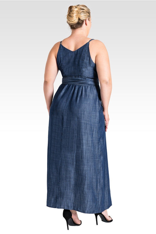 Plus Size Jodi Indigo Tencel Denim Spaghetti Strap Maxi Dress