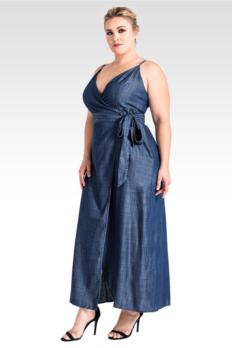 Standards & Practices Plus Size Indigo Tencel Denim Spaghetti Strap Maxi Wrap Dress -Jodi | Modern Plus Size Designer Dresses Online StandardandPractices Standards & Practices Plus Size Indigo Tencel Denim Spaghetti Strap Maxi Wrap Dress -Jodi | Modern Plus Size Designer Dresses Online StandardandPractices