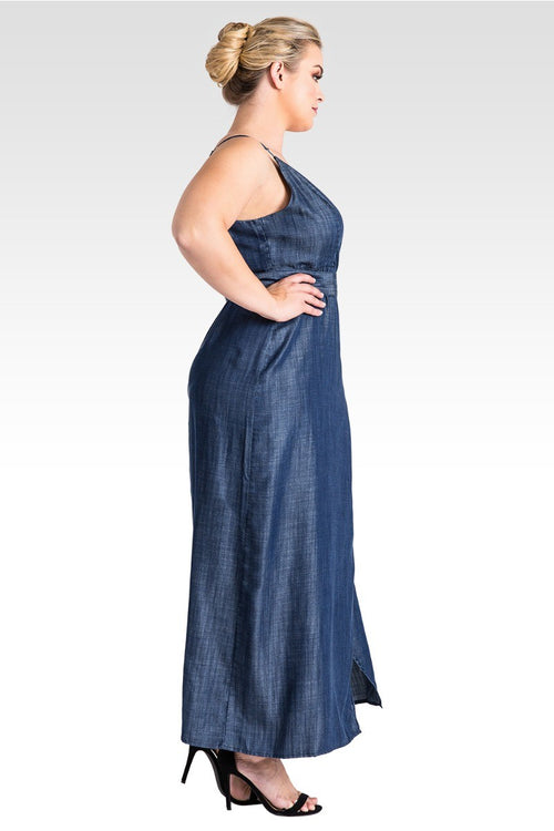Plus Size Jodi Indigo Tencel Denim Spaghetti Strap Maxi Dress