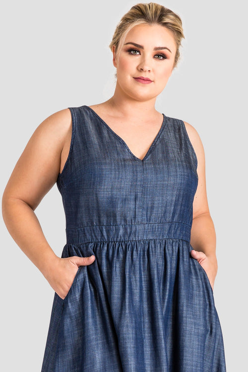 Plus Size Nimah A-Line Tencel Denim Maxi Dress