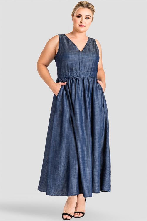 Plus Size Nimah A-Line Tencel Denim Maxi Dress