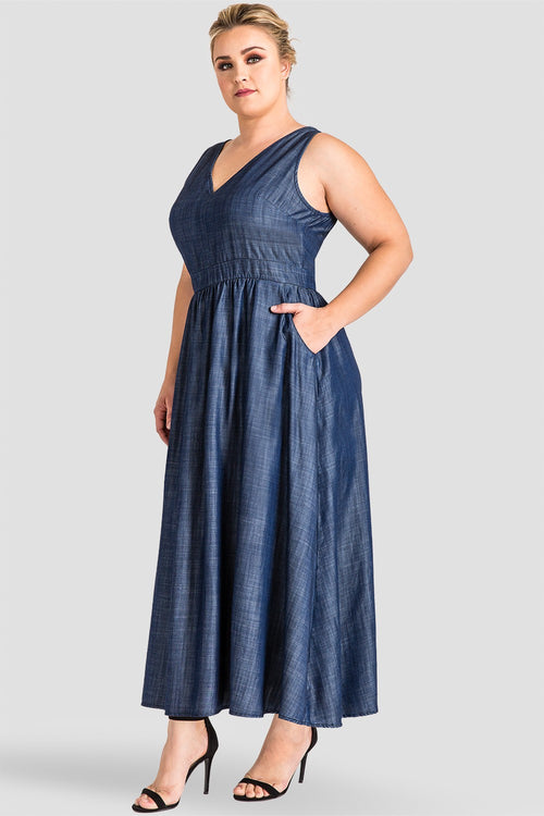 Plus Size Nimah A-Line Tencel Denim Maxi Dress