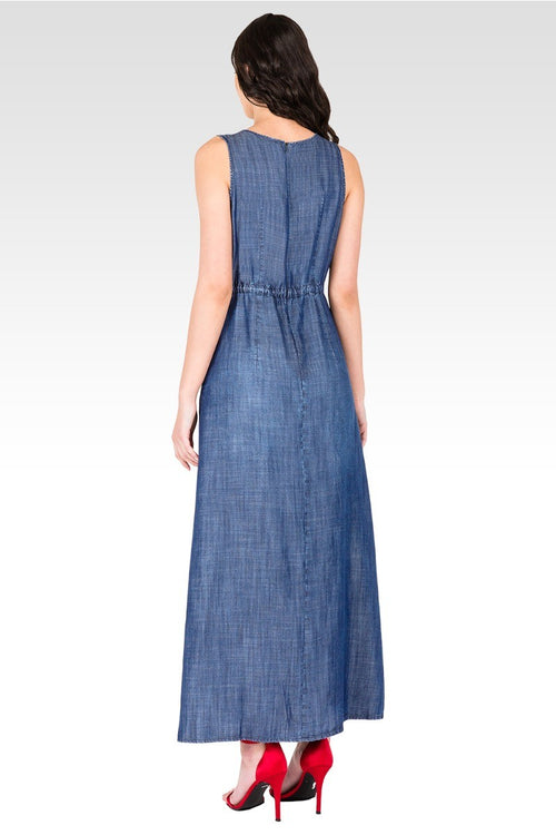 Amber Drawstring Waist Double Split Sleeveless Dress