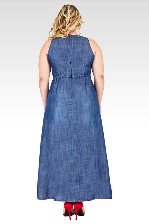 Plus Size Amber Drawstring Waist Double Split Sleeveless Dress