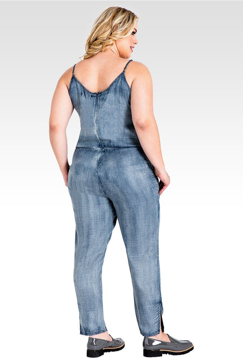 Precious Plus Size Tapered Leg Tencel Denim Jumpsuit
