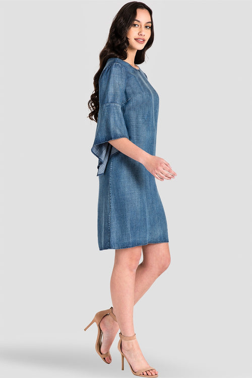 Women's Tencel Denim Flare Sleeve Dress