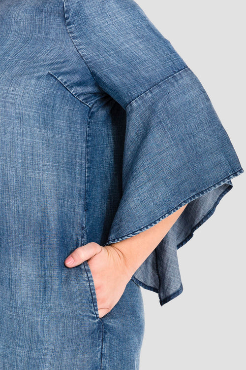 Plus Size Tencel Denim Flounce Sleeve